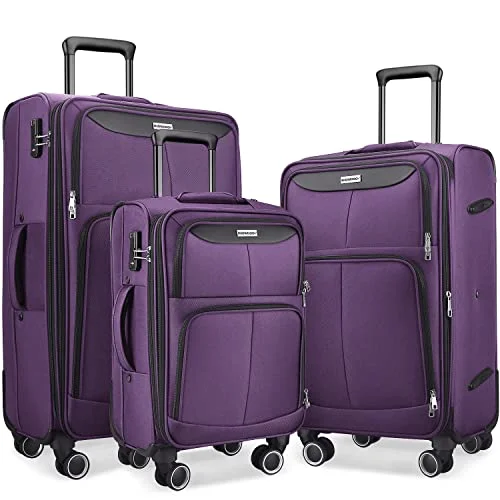 suitcase for summer vacation-SHOWKOO 3 Piece Expandable Luggage Set with TSA Lock - Soft Shell - Purple