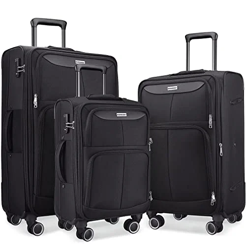 suitcase for group travel-SHOWKOO 3 Piece Luggage Set Expandable with TSA Lock - Black