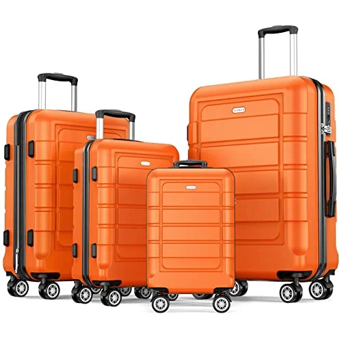 suitcase with combination lock-SHOWKOO 4 Piece Expandable Luggage Set With TSA Lock - Orange