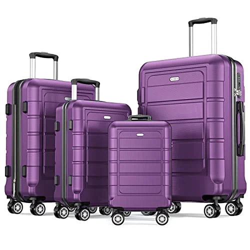 suitcase for tropical vacations-SHOWKOO 4 Piece Expandable Luggage Set with TSA Lock - Purple