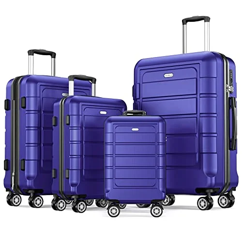 suitcase for short trips-SHOWKOO 4 Piece Expandable Luggage Set with TSA Lock - Royal Blue