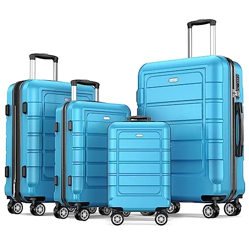 suitcase for frequent tours-SHOWKOO Luggage Family Set - Sky Blue, Durable PC+ABS Material, Multi-Size Set