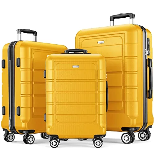 suitcase with sleek wheels-SHOWKOO Luggage Set Expandable PC+ABS Durable 3 PC - Yellow