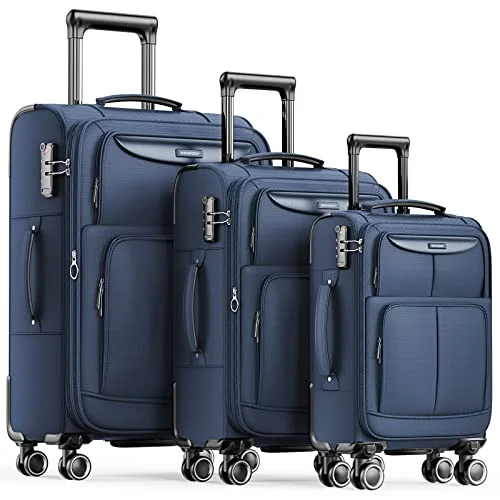 suitcase with sleek design-SHOWKOO Luggage Sets 3 Piece Softside Expandable Lightweight, Blue