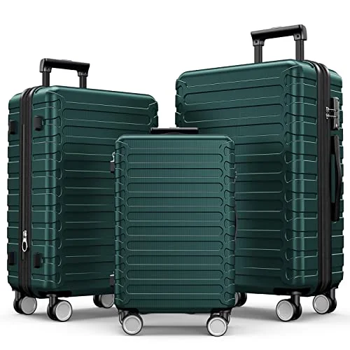 suitcase for elderly travelers-SHOWKOO Luggage Sets Expandable ABS Hardshell 3pcs Clearance-Green