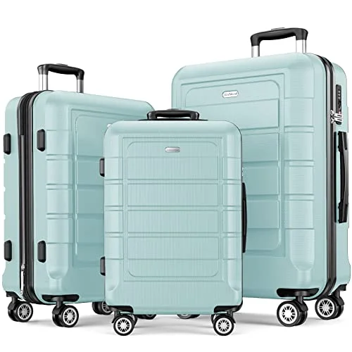 suitcase for small voyages-SHOWKOO Luggage Sets Expandable PC+ABS Durable Double Wheels, Mint Green­