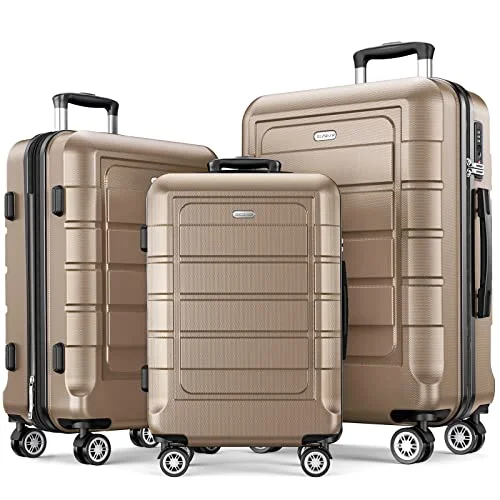 suitcase with lightweight wheels-SHOWKOO Luggage Sets Expandable PC+ABS Durable Set, 3 PC.