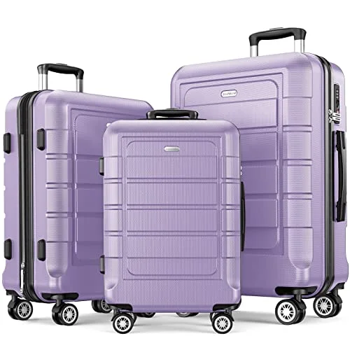 suitcase for fragile items-SHOWKOO Luggage Sets Expandable PC+ABS Durable Suitcase, 3PC, Lavender