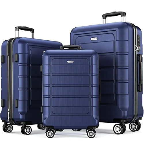 suitcase with adjustable handle-SHOWKOO Luggage Sets Expandable PC+ABS Durable Suitcase-Blue