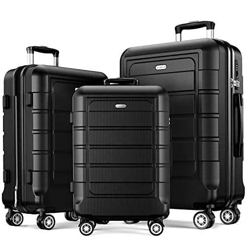 suitcase with noise-free wheels-SHOWKOO Luggage Sets Expandable PC+ABS Durable Suitcase