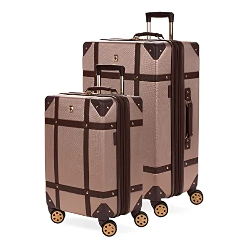 suitcase for luxury voyages-SwissGear 7739 Hardside Luggage Trunk with Spinner Wheels, Blush, 2-Piece