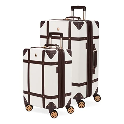 suitcase for frequent voyages-SwissGear 7739 Hardside Luggage Trunk with Spinner Wheels, White