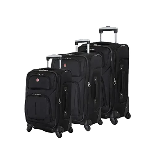 suitcase for travel plans-SwissGear Sion Softside Luggage with Spinner Wheels, Black, 3 Piece