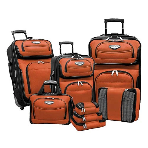 suitcase with portable charger-Travel Select Amsterdam Expandable Rolling Upright Luggage, Orange, 8-Piece Set