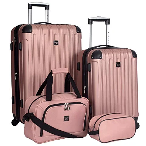 suitcase for urban travel-Travelers Club Midtown Hardside 4-Piece Luggage Travel Set, Rose Gold