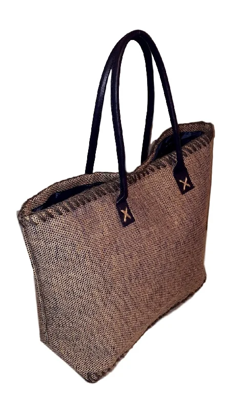 tote bag chic leather-101 BEACH Large Jute Tote Bag - Custom Embroidery Available (Navy)