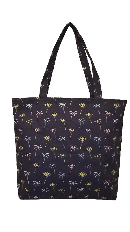 tote bag sports canvas-101 BEACH - Medium Size Zipper Top Beach Tote Bag (Palm Tree Print)