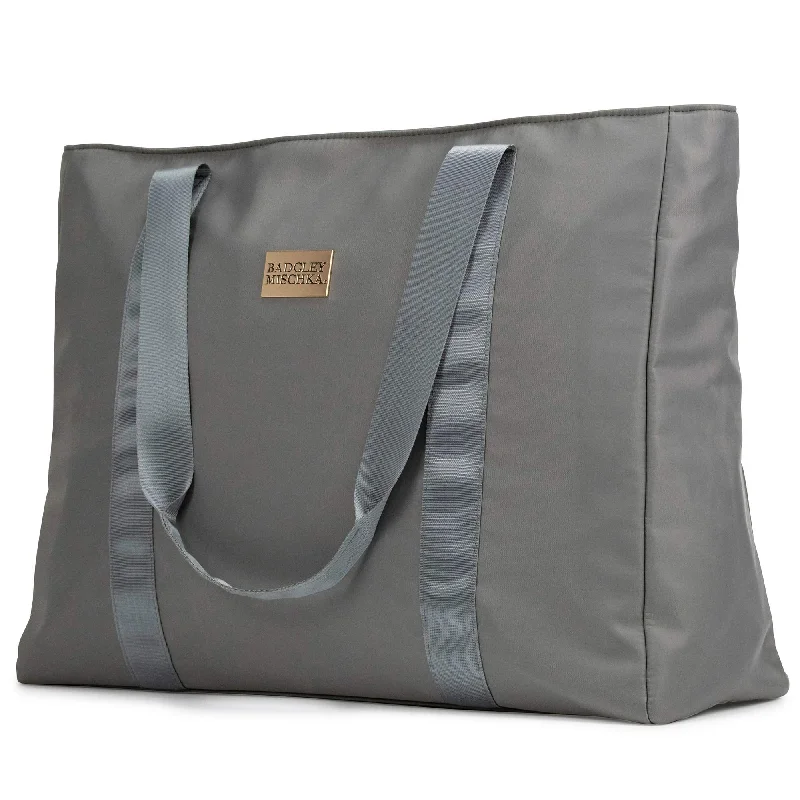 tote bag school leather-BADGLEY MISCHKA Nylon Travel Tote Weekender Bag - Lightweight Packable Travel Bag (Grey)