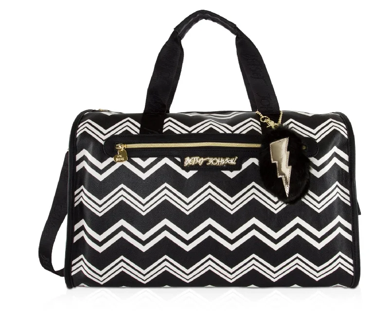 Betsey Johnson Chevron Carry On Weekender Travel Duffel Bag - Black White