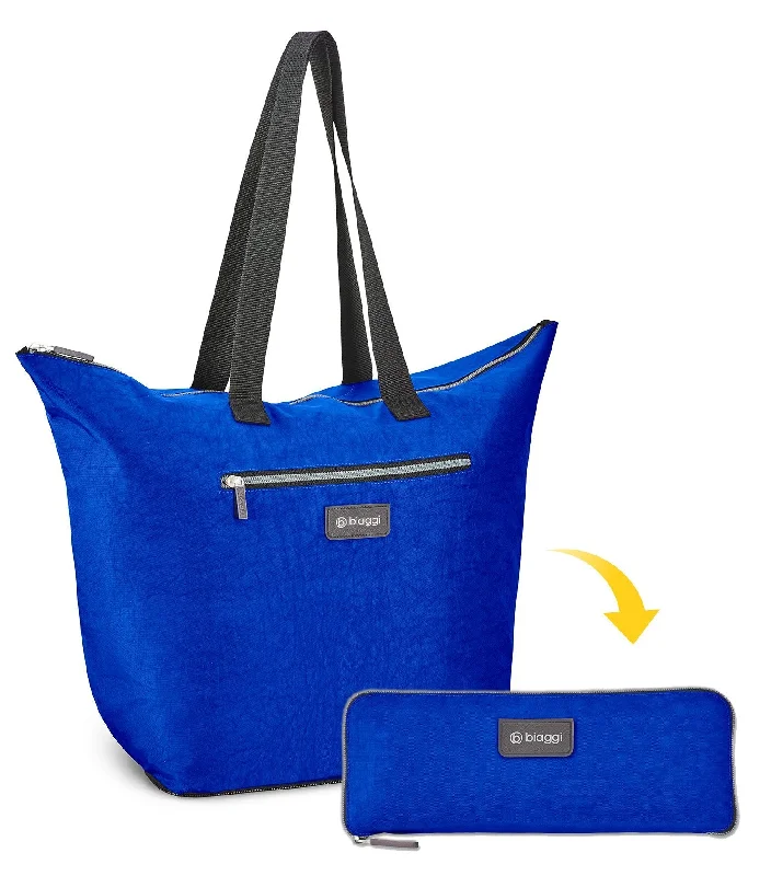 tote bag shopping leather style-Biaggi Zipsak Micro-Fold Shopper - 16-inch Tote - As Seen on Shark Tank - Cobalt Blue