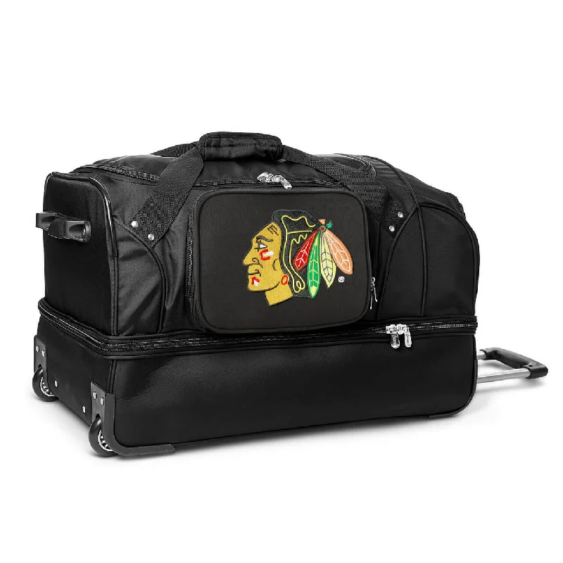 Chicago Blackhawks 27" Black Rolling Drop Bottom Duffel