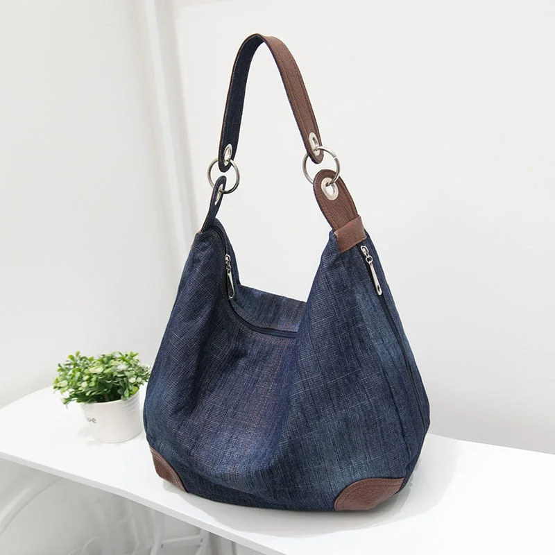 tote bag high quality-Cyflymder Women Denim Tote Bag Casual Canvas Jean Large Capacity Top Handle Bag One Shoulder Bags