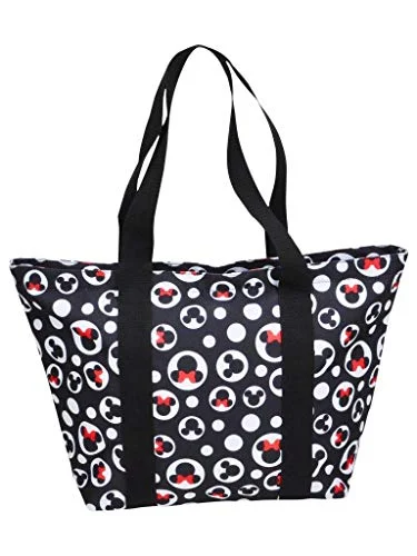 tote bag outdoor leather style-Disney Tote Mickey & Minnie Mouse Icon Polka Dot Print Travel Bag Black