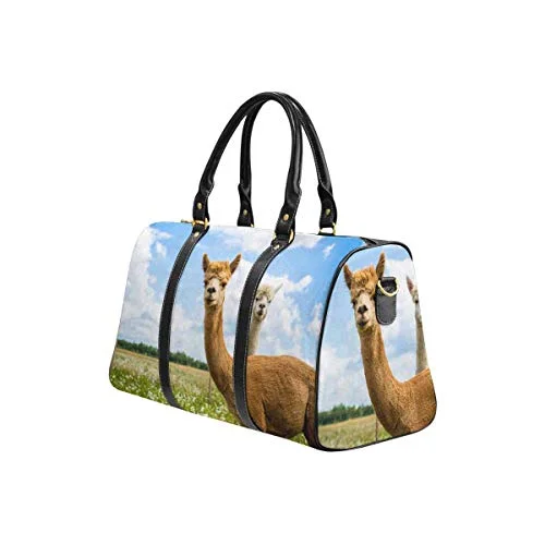 InterestPrint Travel Bag Duffel, Large Lightweight Weekender Overnight Bag Curios Brown and White Alpacas