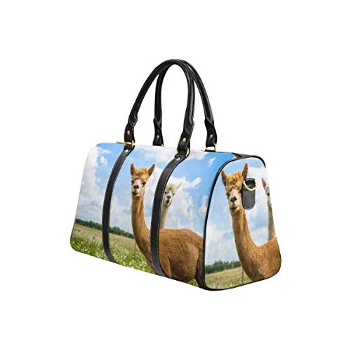 tote bag sports leather style-InterestPrint Weekender Bag Overnight Carry-on Tote Duffel Bag Two Friendly Curios Brown and White Alpacas