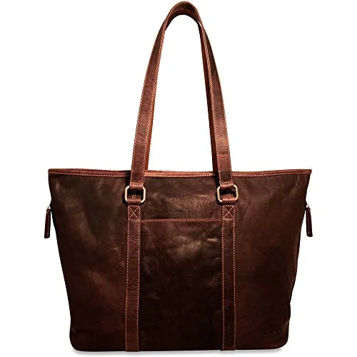 tote bag large-Jack Georges Voyager Shopper Zip Top Tote Bag, Leather Handbag in Brown