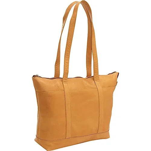 tote bag mid range canvas design-Le Donne Leather Double Strap Med Pocket Tote (Tan)