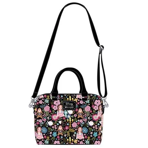 Loungefly x Beauty and the Beast Belle Floral Print Duffel Purse (One Size, Black Multi)