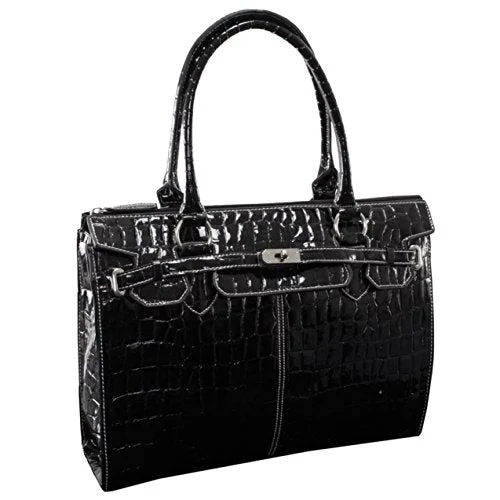 tote bag high end canvas design-Mckleinusa Francesca 11105 Black Faux Patent Croco Leather Ladies' Business Tote