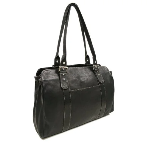 tote bag affordable-Piel Leather Ladies Buckle Laptop Tote, Black, One Size