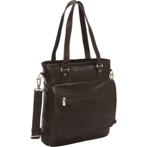 tote bag luxury-Piel Leather Laptop/Tablet Carry-All Tote, Chocolate