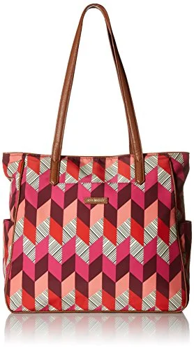 tote bag sturdy leather-Vera Bradley Preppy Poly Zip Top Tote, Bohemian Chevron