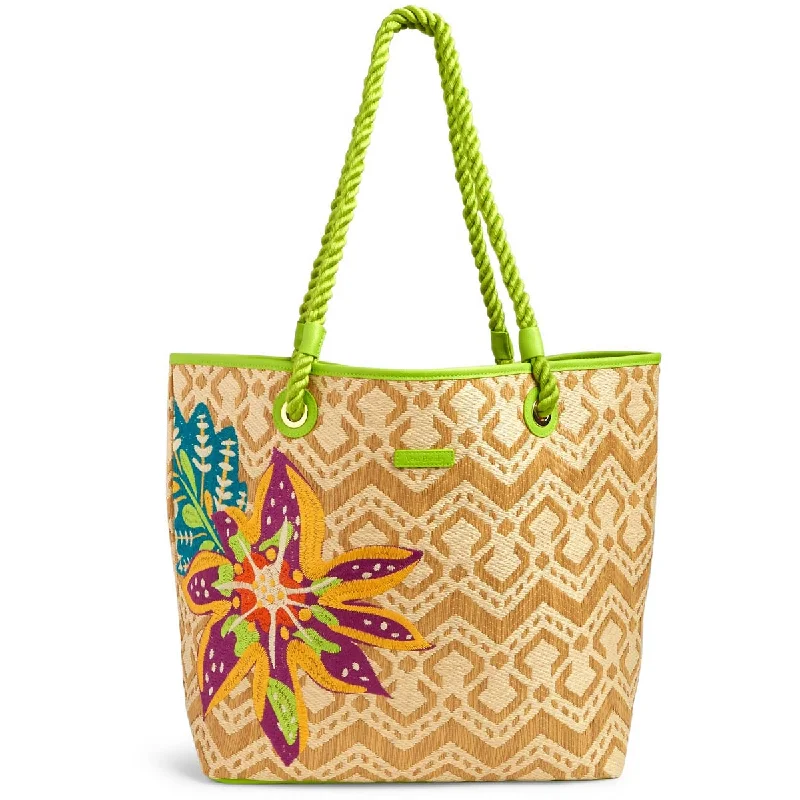 tote bag short straps-Vera Bradley Straw Beach Tote