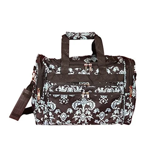 World Traveler 16" Duffle Duffel Bag, Black Blue Damask, One Size