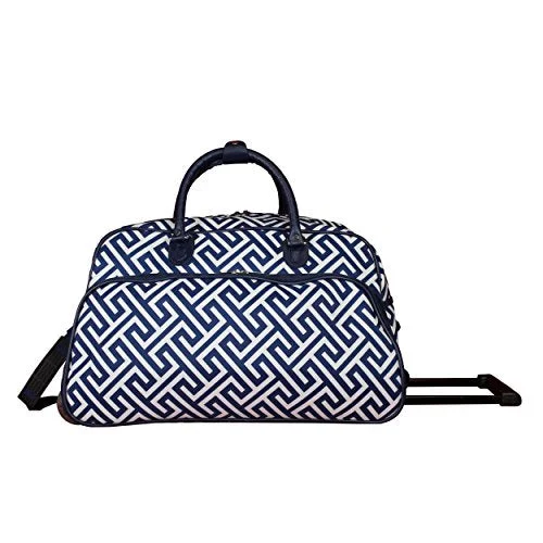 World Traveler 21-Inch Rolling Duffel Bag, Greek Key H Navy White, One Size