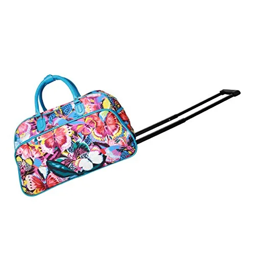 World Traveler Women'S Tattoo 21" Bag-Blue Trim Butterfly Rolling Duffel, Blue Butterfly, One Size